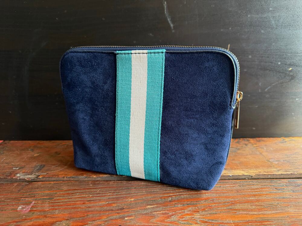 Navy Blue w/Retro Stripes Faux Suede Clutch